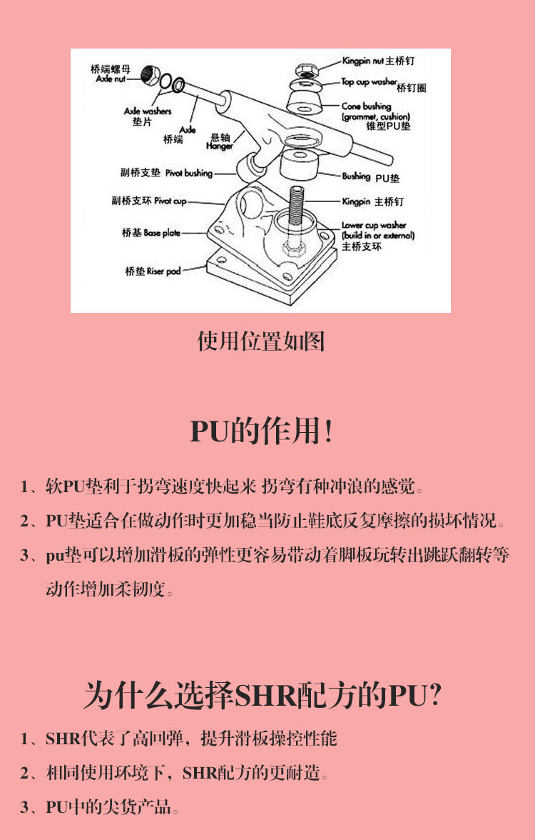 舞板长板支架通用pu垫避震器 7英寸支架pu shr85aa 90aa可选