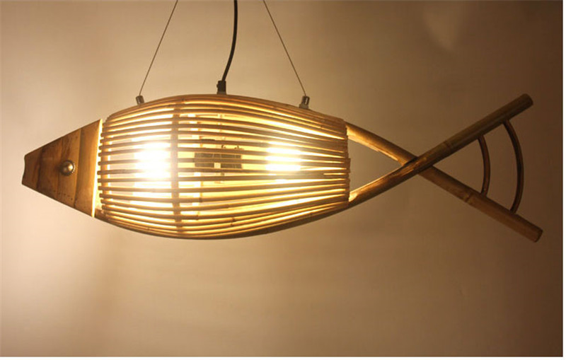 竹编鱼灯复古日式创意个性鱼形吊灯农家乐餐厅茶楼客栈民宿吊灯