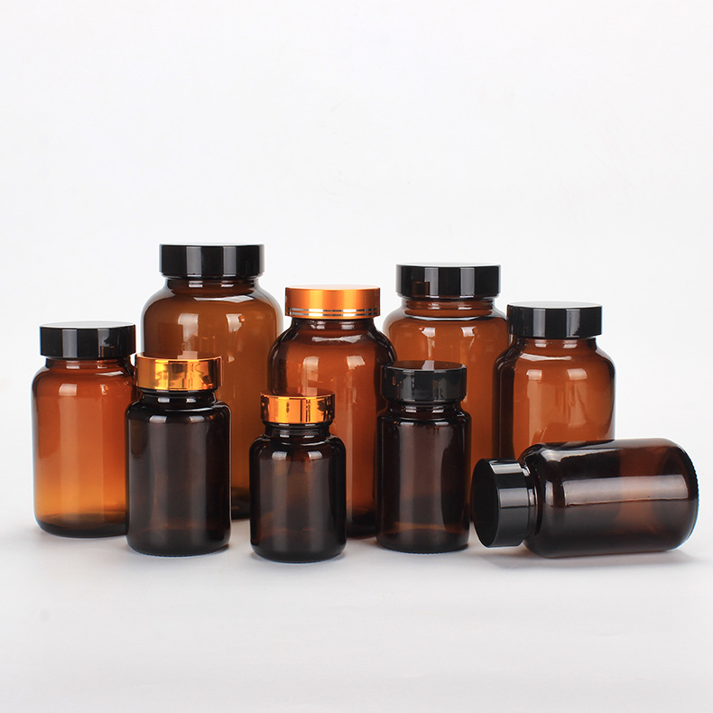 茶色玻璃药瓶保健品瓶胶囊瓶广口避光玻璃瓶密封虫草粉剂药片瓶