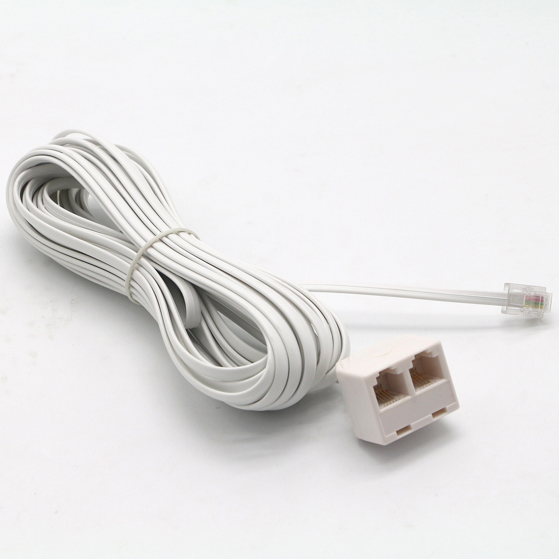 工厂热销白色纯铜4芯电话线带电话一分二连接器20ft