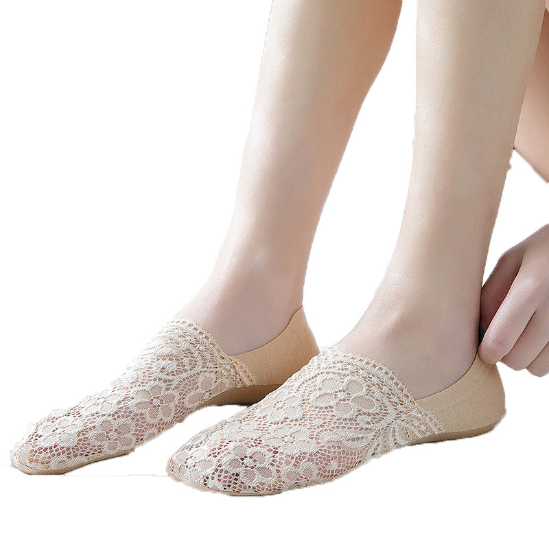 New Socks Women's Pure Cotton Ankle Socks Invisible Socks Thin Shallow Mouth Lace Mesh Silicone Non-Slip Socks Wholesale