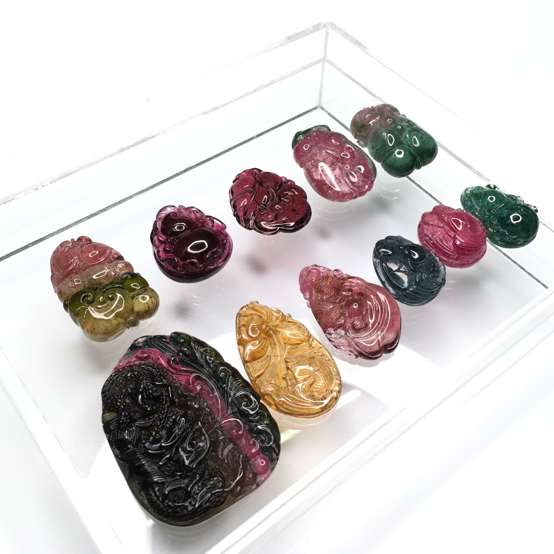 天然碧玺雕刻吊坠糖果色西瓜碧项坠巴西碧玺彩虹色吊坠碧玺坠饰品