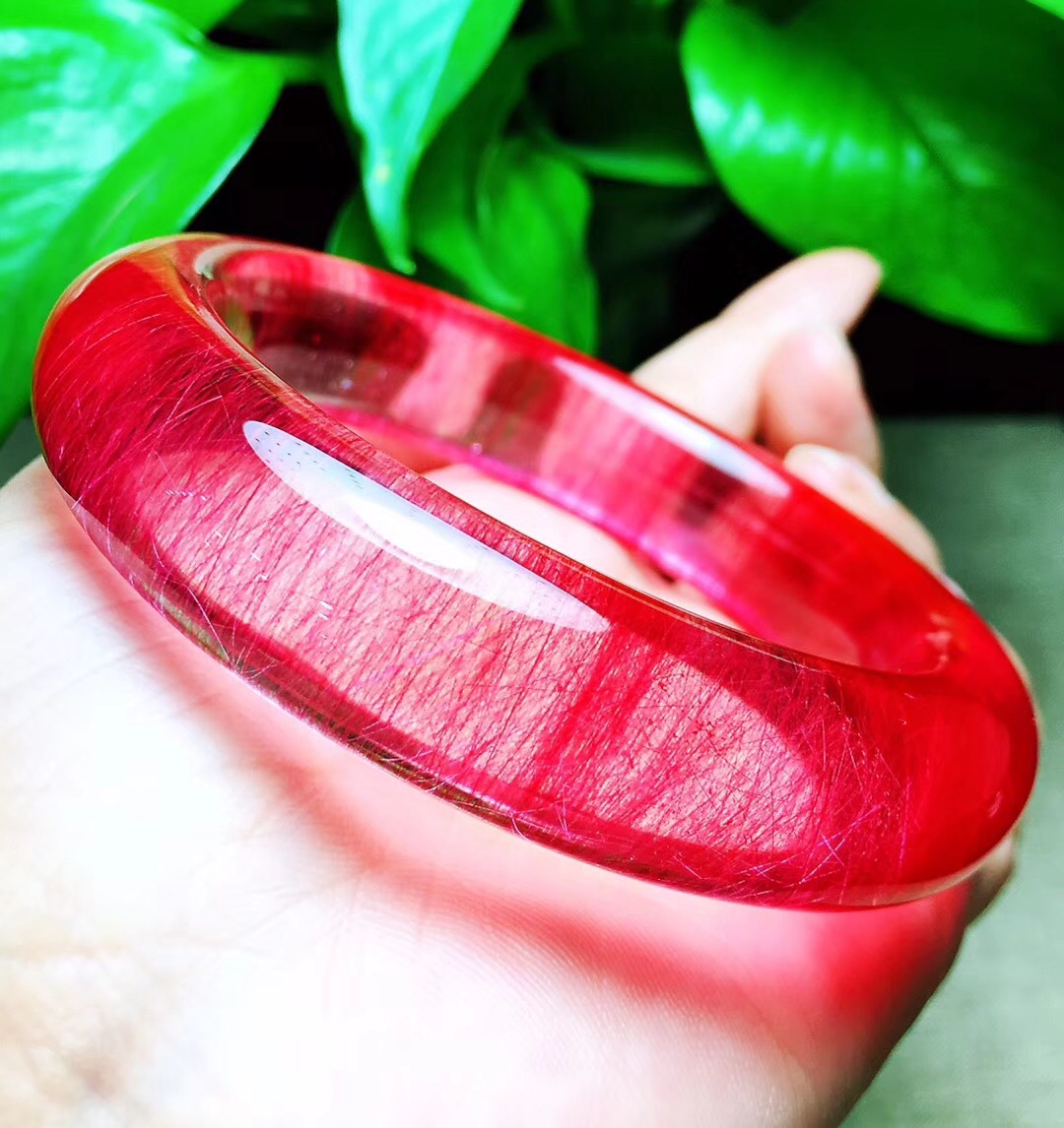 天然红发晶顺发发晶手镯发晶红发晶手镯晶体通透内径:60mm