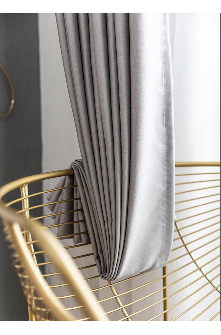 简约现代纯色全遮光窗帘尼丝纺布料客厅卧室酒店工程成品窗帘定制