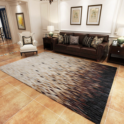 巴西进口牛皮真皮地毯现代简约可定制方格子床边拼接客厅茶几地毯