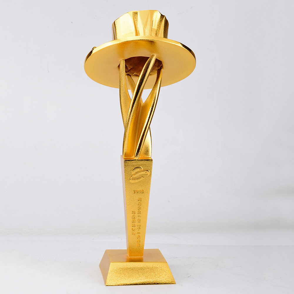 互联网大会金帽子奖杯铅锡合金奖杯金属工艺品制作可定制logo