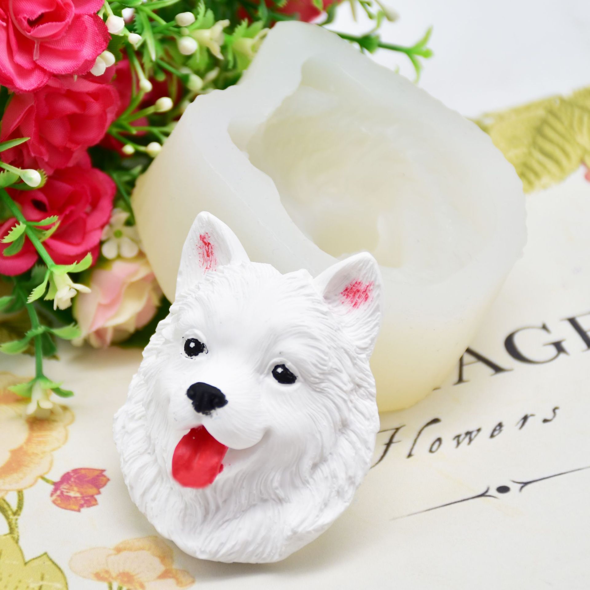 diy烘焙 萨摩耶 造型 香薰石膏 翻糖蛋糕装饰 黏土 硅胶模具