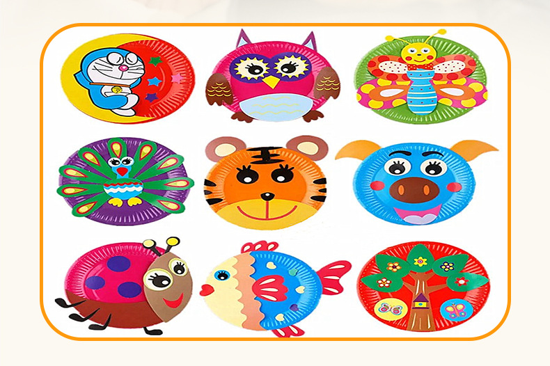 儿童纸盘贴画创意手工材料diy盘子贴纸画幼儿园手工制作材料包