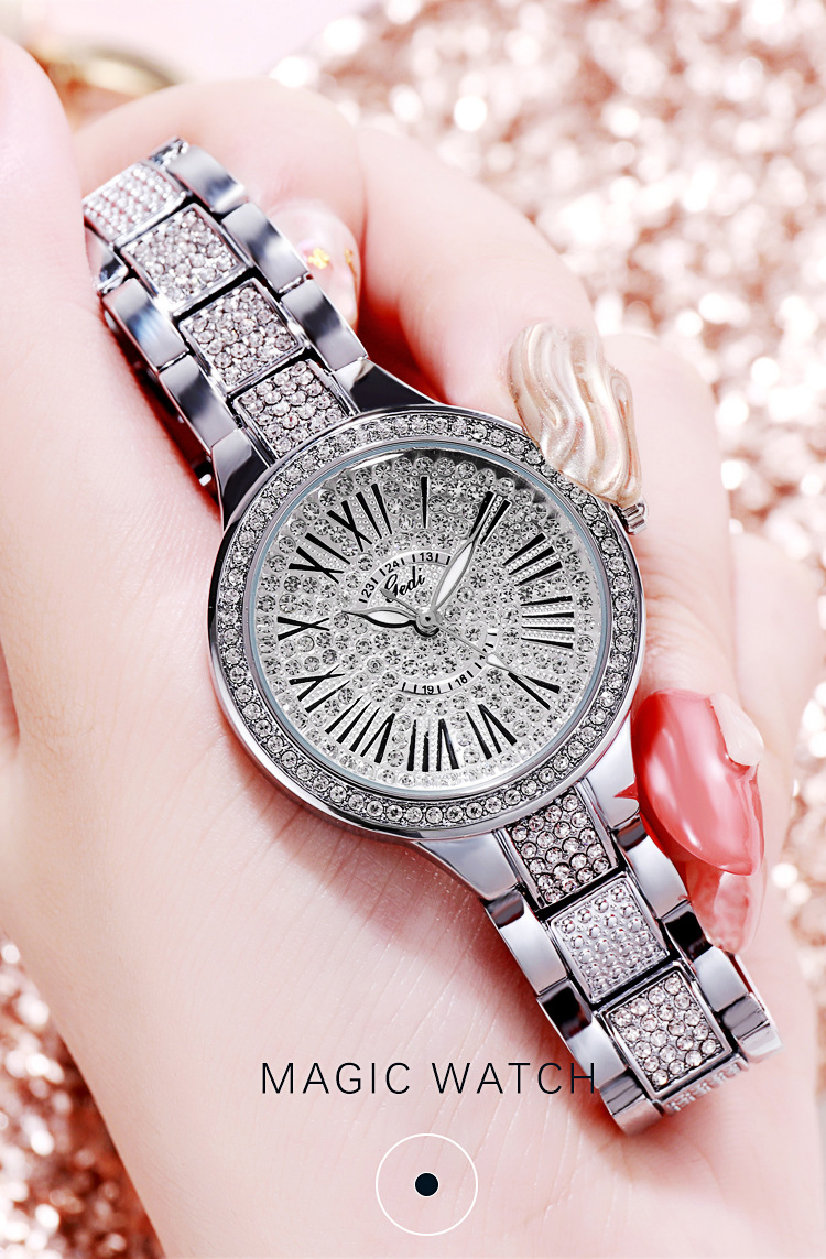 歌迪新款轻奢满钻面手表女潮流时尚耐用女表大气休闲百搭女士腕表