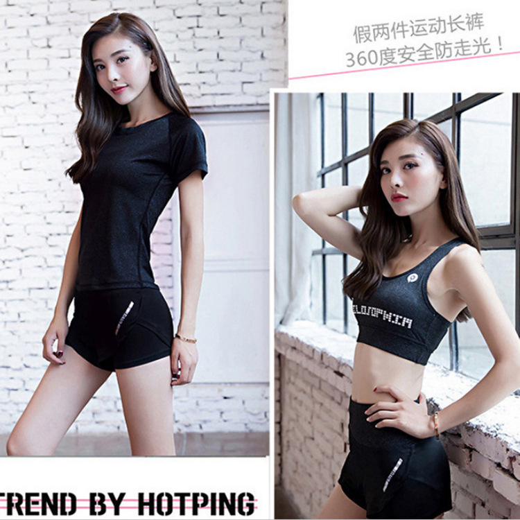 Summer Korean Style Internet Celebrity Sexy Yoga Clothes Sports Set Three-Piece Set Quick-Drying Morning Running Outdoor Fitness Suit Women's