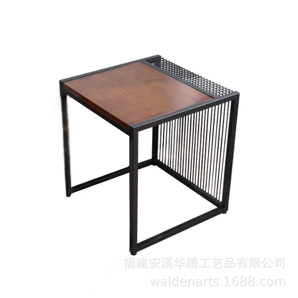 现代简约创意铁艺实木小方桌组合客厅沙发边茶几桌几