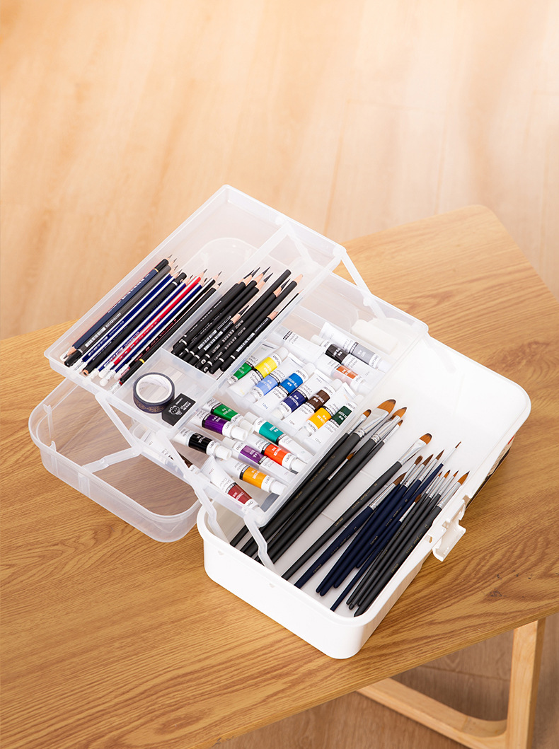 得力68303大号美术工具箱画画用 美甲师专用多功能画箱收纳工具盒