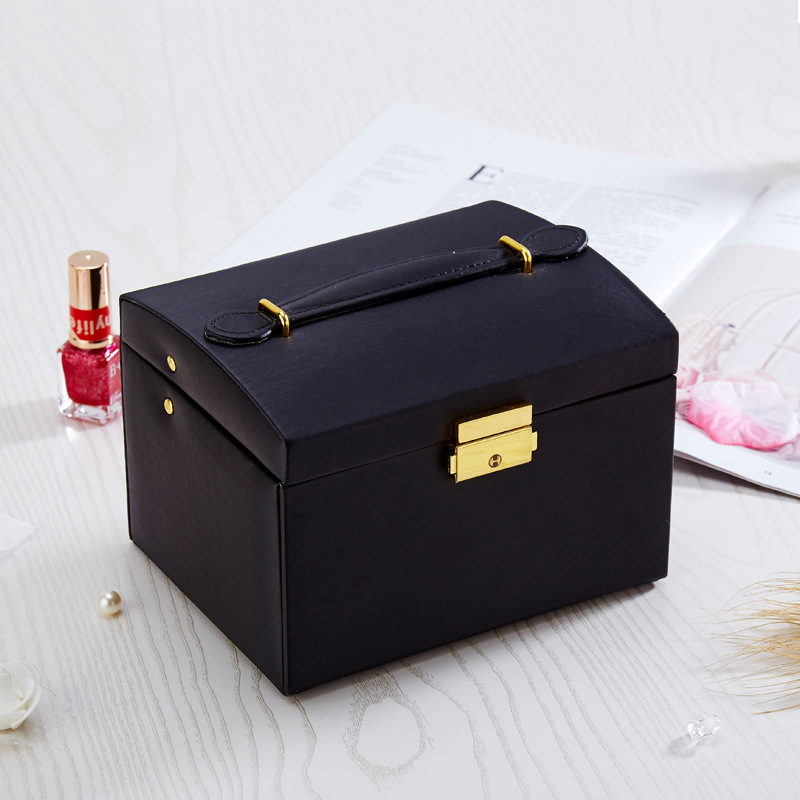 Cross-Border Portable Jewelry Box Pu Small Arch European-Style Three-Layer Drawer Necklace Ring Hand Jewelry Jewelry Storage Box