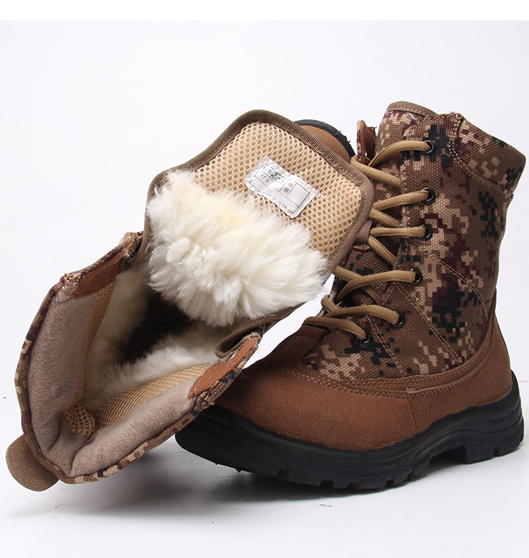 厂家批发冬季军工新式防寒靴高帮迷彩羊毛皮靴户外皮毛一体大棉鞋