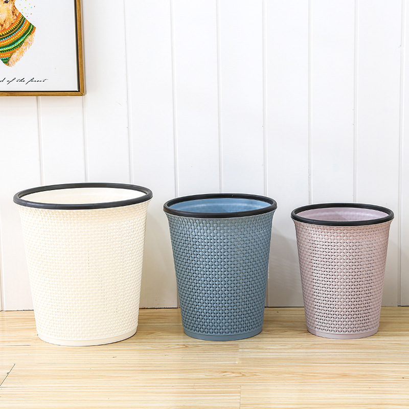 Plastic Pressure Ring Trash Can Household Storage Paper Basket Home Kitchen Bathroom Office Thickened Creative Pull Bucket