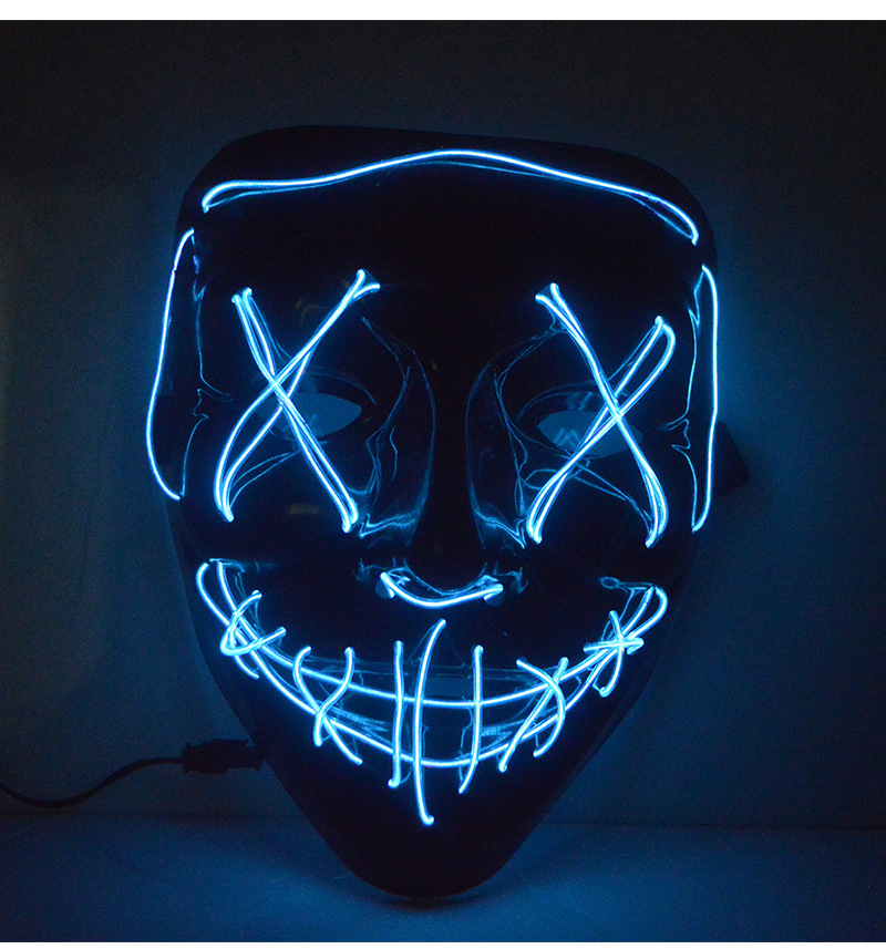 led发光面具恐怖鬼脸荧光面具节日舞会冷光线面具发光仇杀面具脸