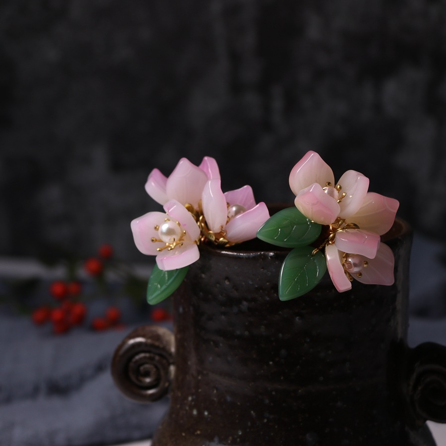 r厂家手工汉服头饰小花钗缠花发簪子海棠花u型小发钗古风发饰0.03