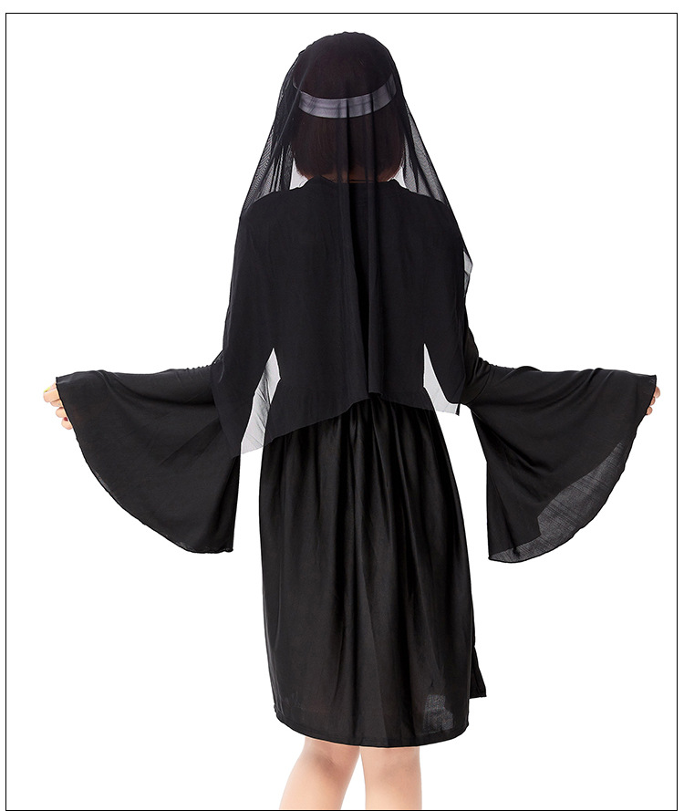 万圣节修女服 2019新款成人唱诗班黑色修女裙cosplay派对服游戏服