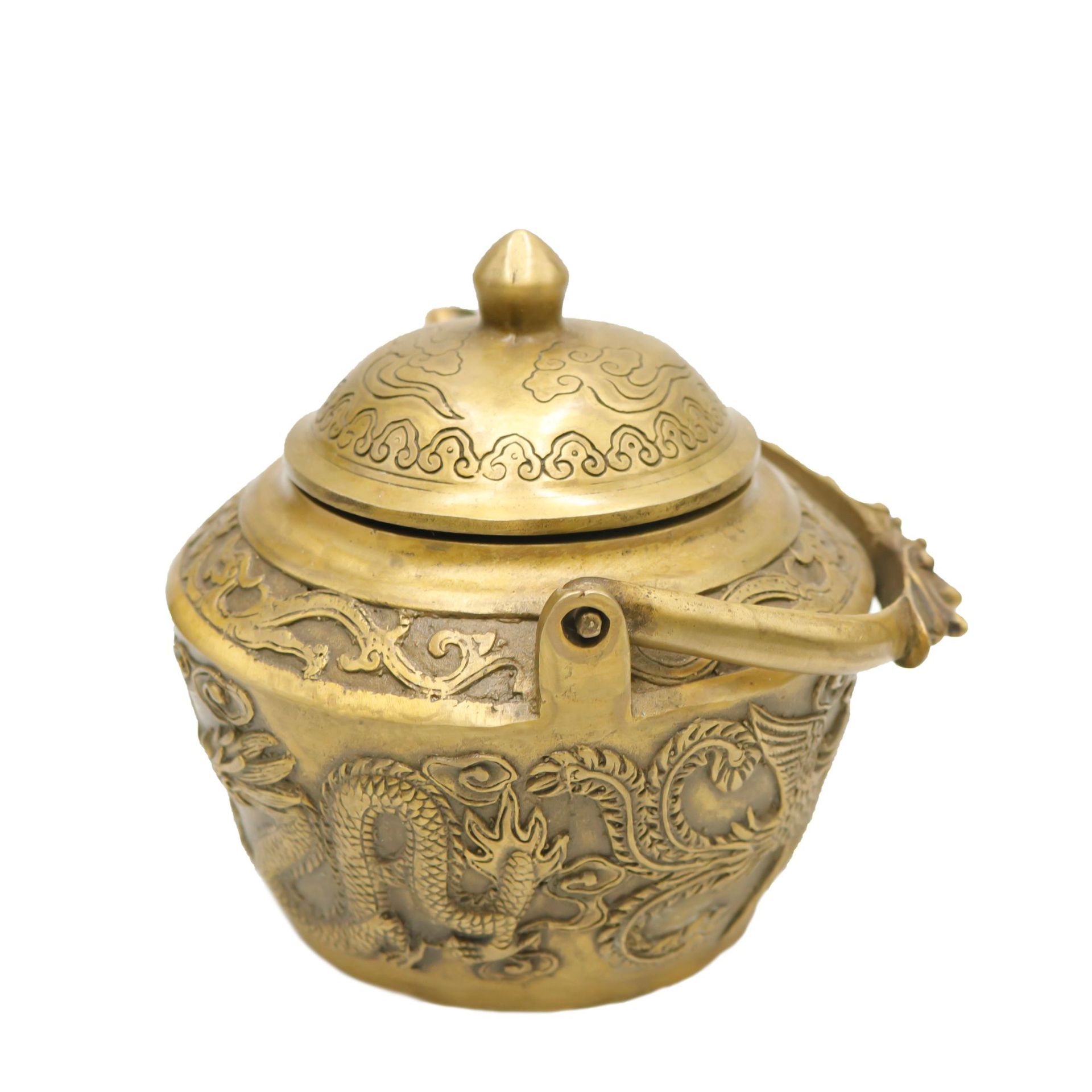 铜壶黄铜龙凤呈祥酒壶茶壶乾隆年制古玩收藏做旧杂项铜器工艺品