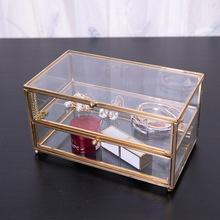 欧式创意防尘铜条双层玻璃首饰盒收纳盒珠宝透明抽屉展示架陈列盒