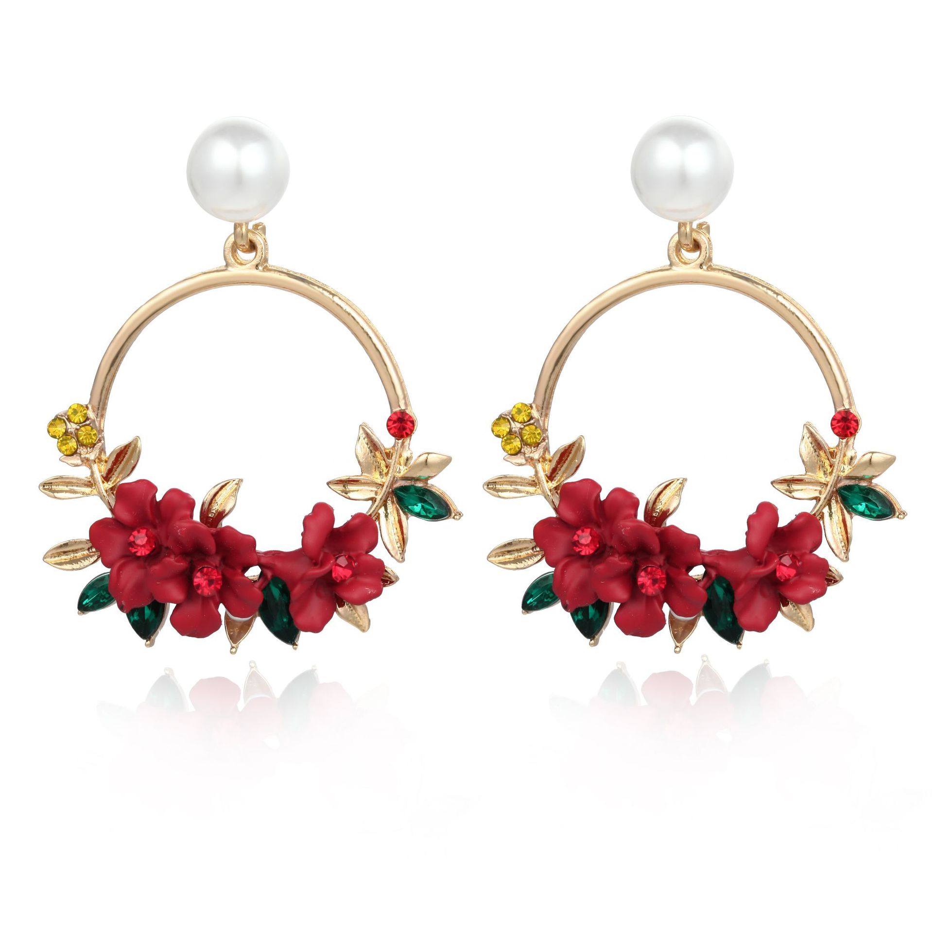 Korean Style Fashionable Elegant Ins Same Style Flower Stud Earrings Female Sweet Polymer Clay Pearl Earrings Flower Earrings Female Hot