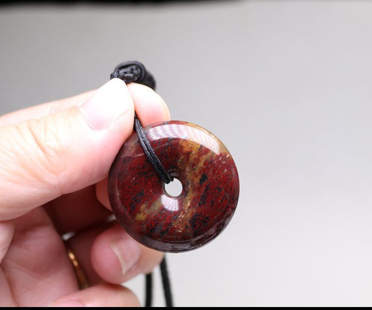 桂林鸡血玉面包圈平安扣吊坠玉石挂件男女饱满款金砂鸡血平安