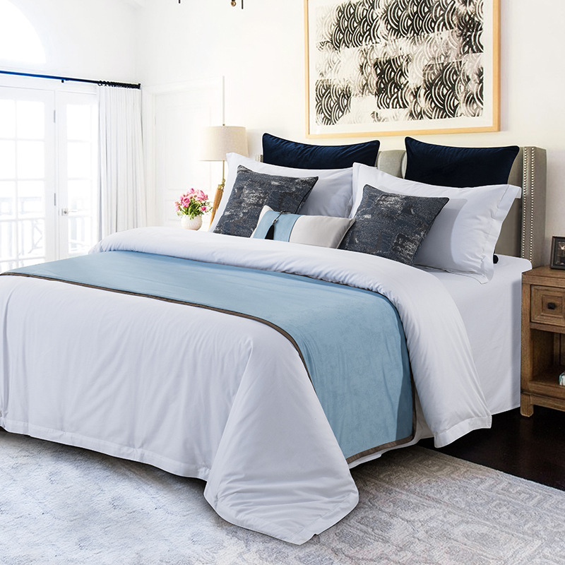 现代简约个性民宿客栈床旗星级酒店布草床尾巾蓝色床尾旗厂家批发