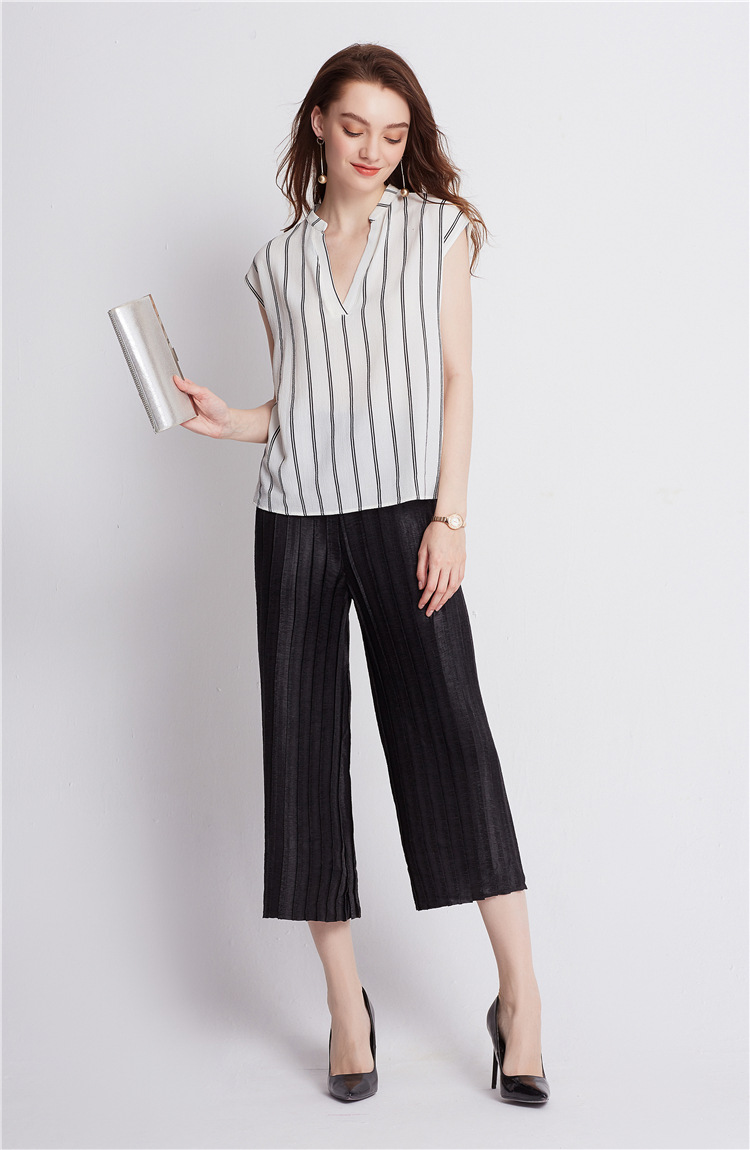 k90418-kk折七分裤三宅精品时尚褶皱嘉柠静色女裤阔腿休闲裤