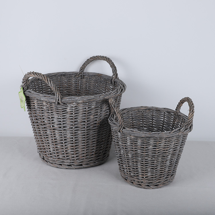 Retro Wicker Basket Gray without Leather Storage Basket Shandong Linyi Wicker Factory Direct Sales Wicker Basket