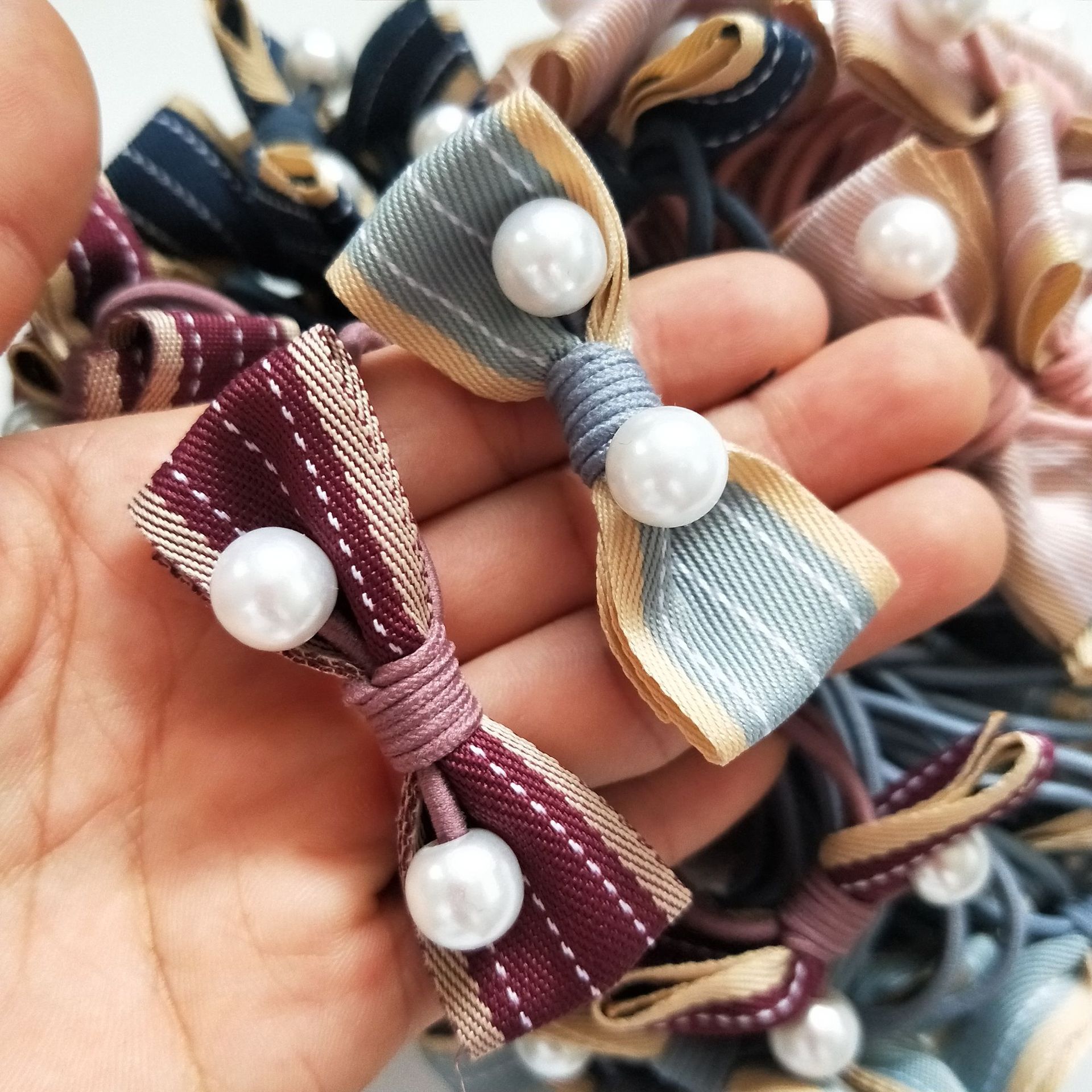 一元店条纹蝴蝶结头绳 1元货源批发 流行发绳 布艺头绳 一元货源