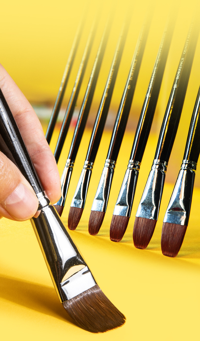 柏伦斯黑杆狼毫油画笔 6支套装美术生水粉丙烯颜料专用圆锋画笔