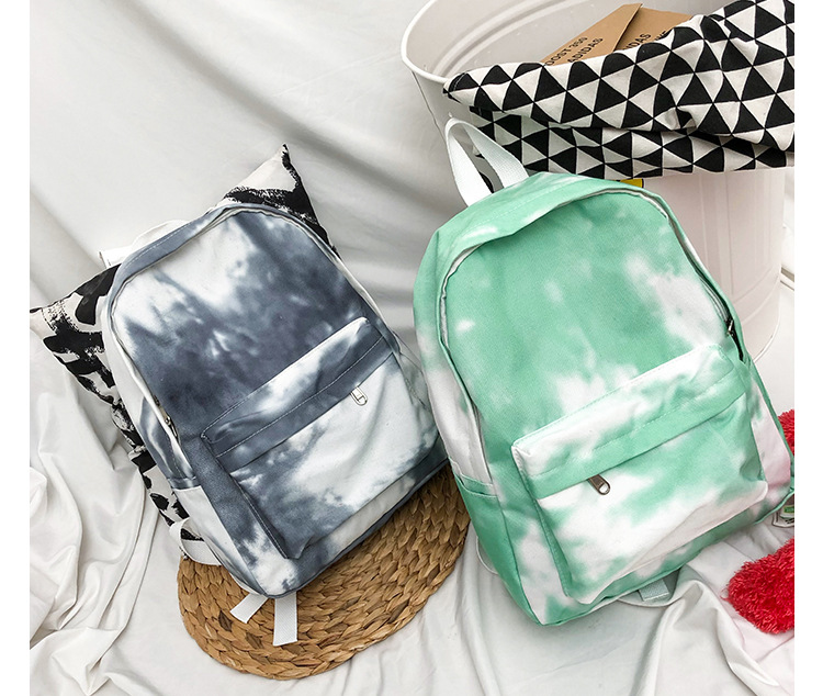 韩版扎染帆布书包女ins风渐变文艺原宿双肩包高中学生旅行背包