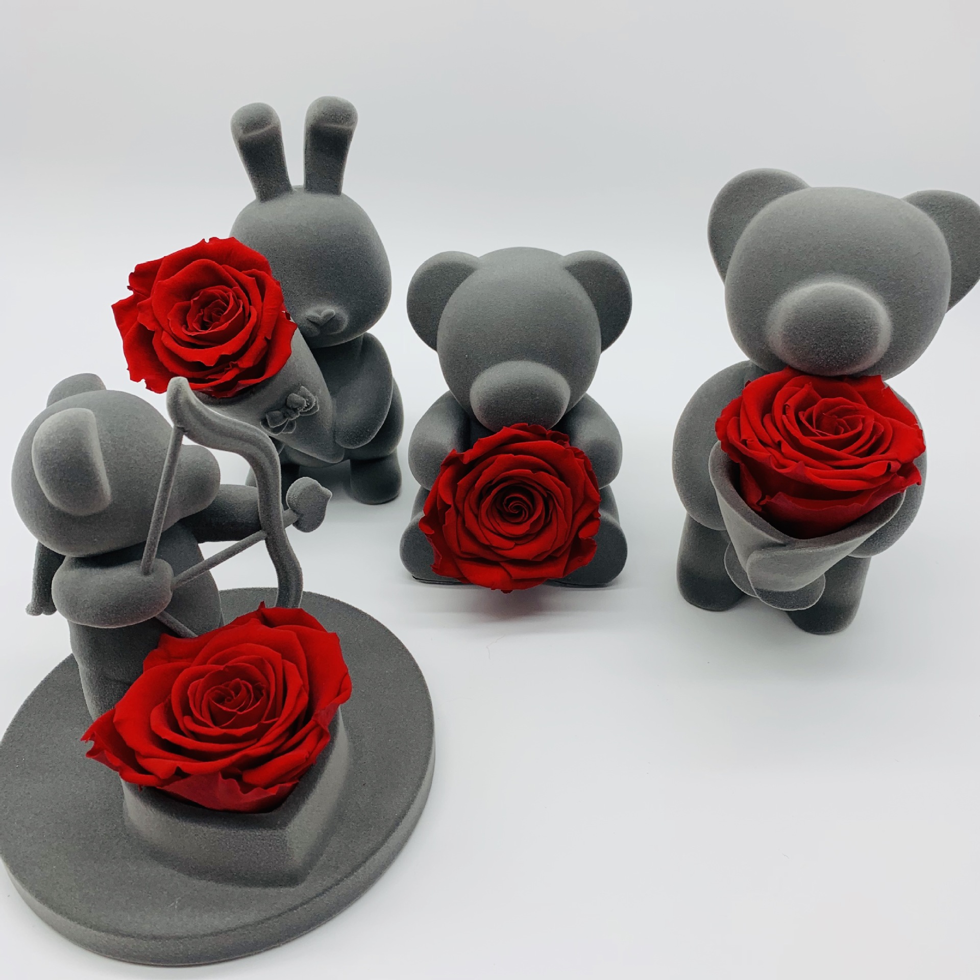 永生花玫瑰植绒熊摆件成品丘比特甜心小熊礼盒包装节日礼品定制