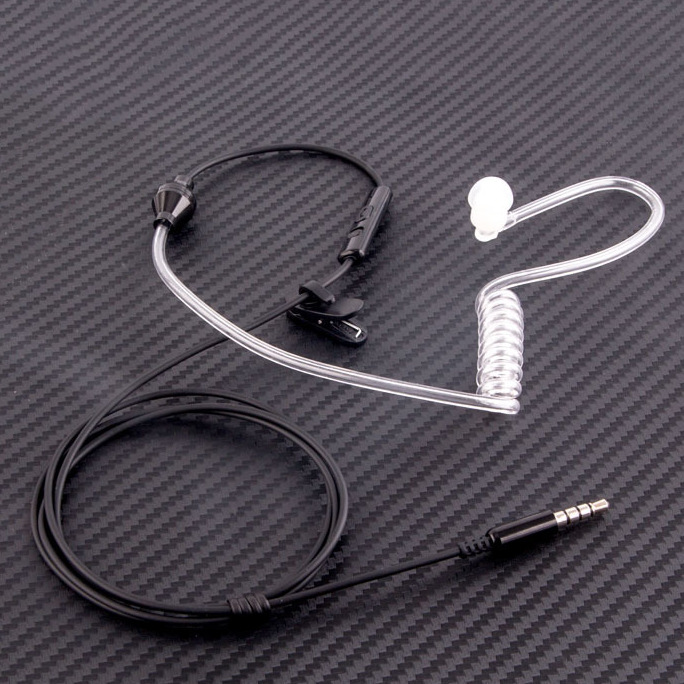 手机防辐耳机带麦线控特工耳机透明空气导管弹簧通用通话耳机军