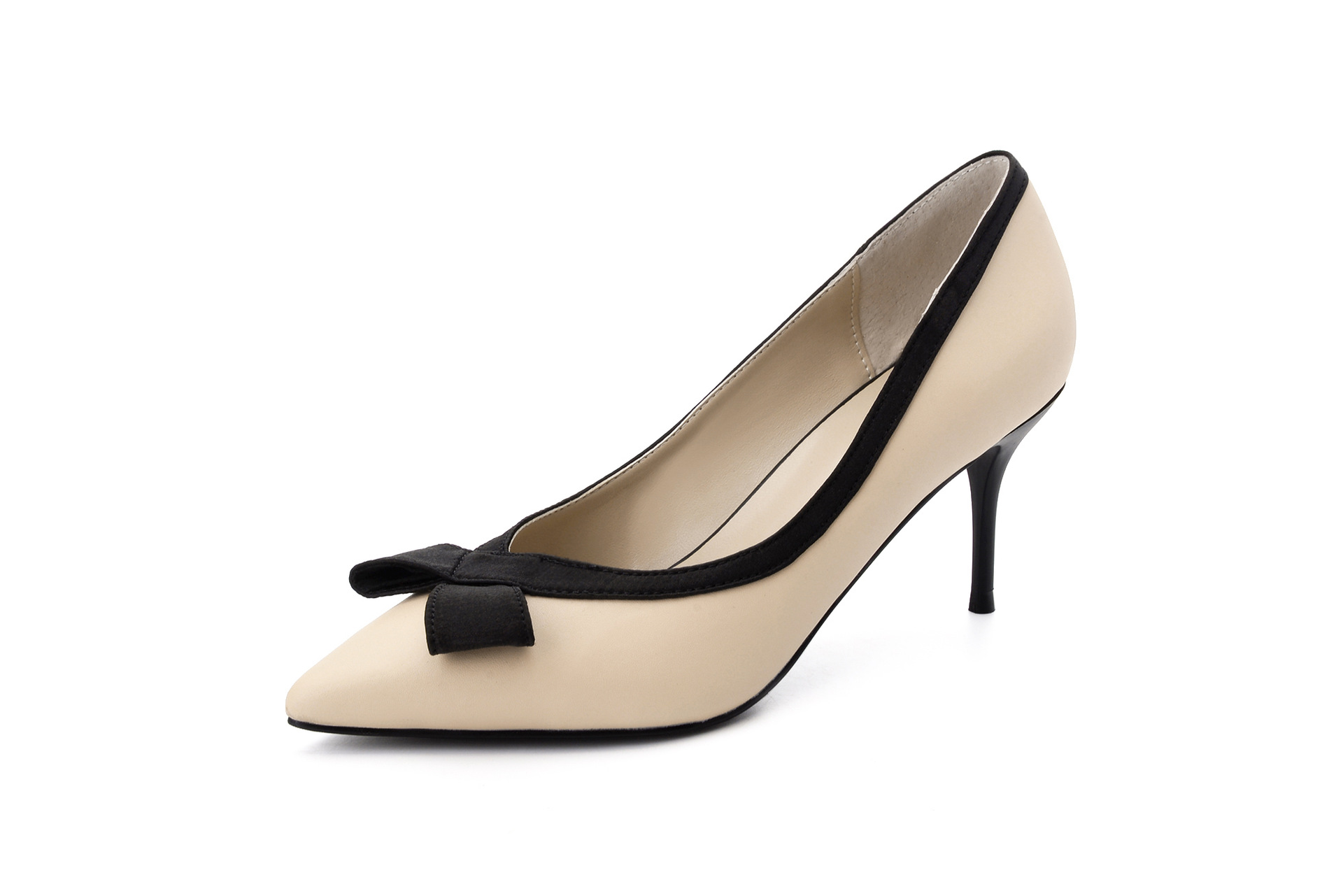 2020流行秋冬款女鞋百搭细跟浅口尖头性感工作鞋中跟拼色休闲单鞋