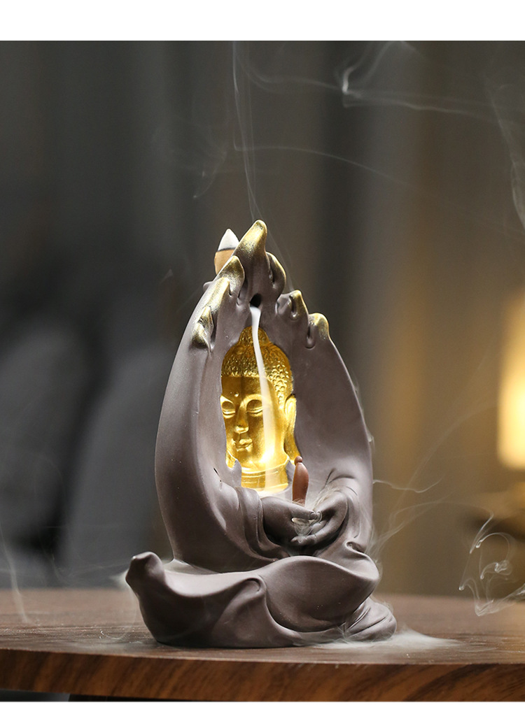 云尚 创意陶瓷紫砂倒流香炉佛像香薰炉观赏檀香倒流香家居摆件