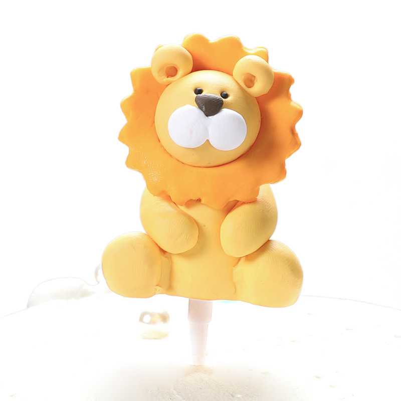 烘焙蛋糕装饰  森系小动物卡通软陶狮子兔子宝宝儿童生日情景摆件
