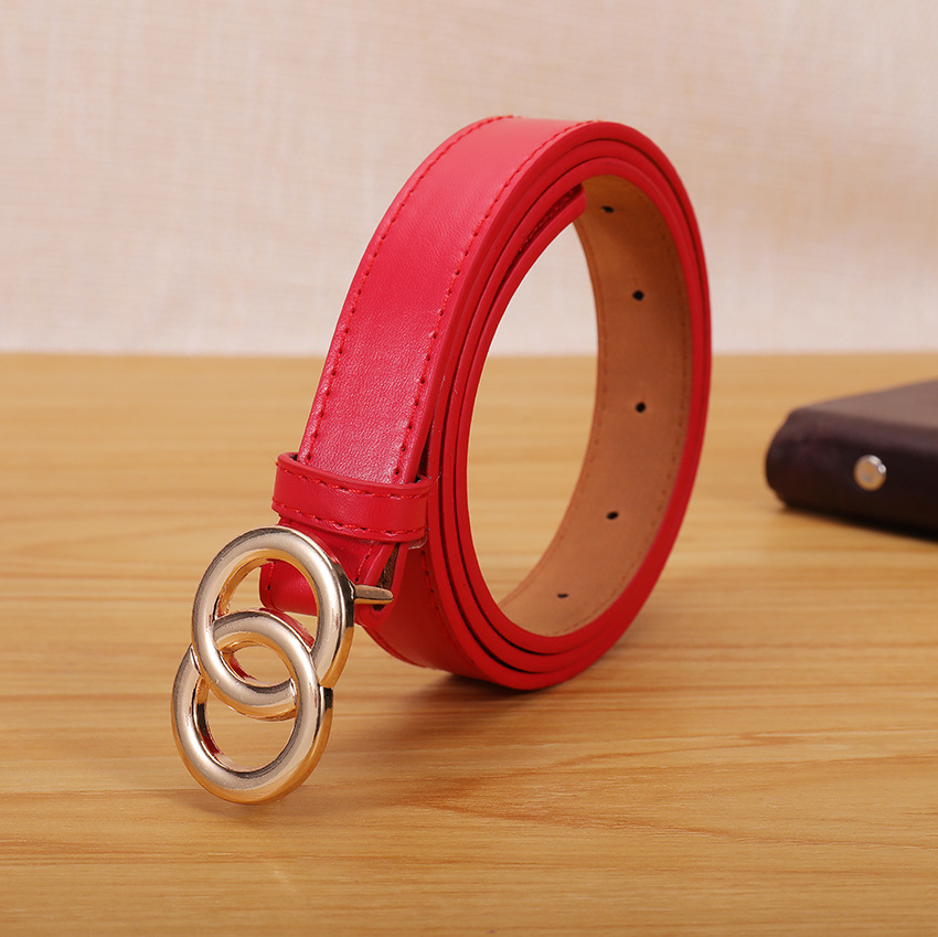 复古韩国黑色皮带女双环圆扣平滑暗扣腰带学生宽厂家  