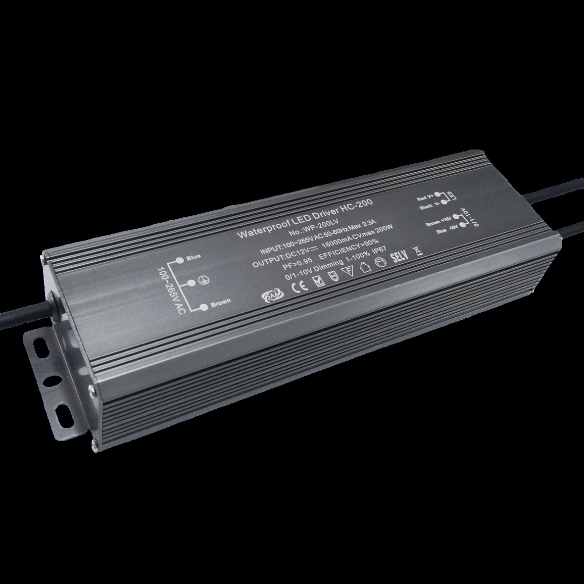 200w户外防水电源 saa ce 认证 12v 24v 0-10v 1-10vled调光驱动