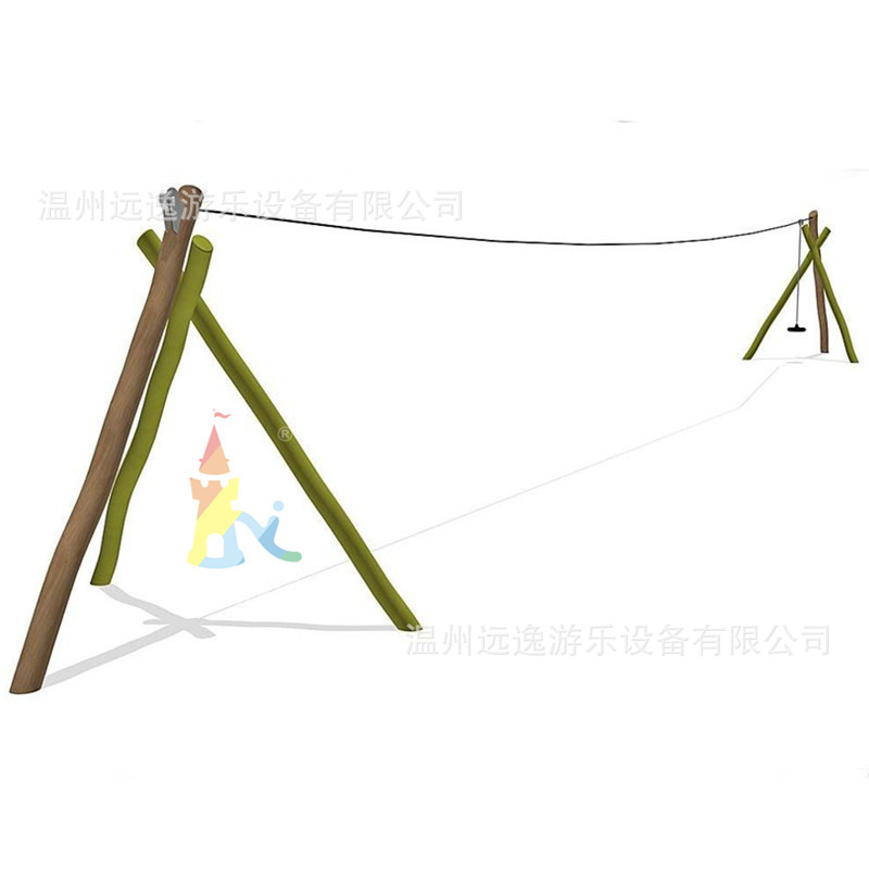 儿童滑索设备实木溜滑索景区亲子农场无动力儿童游乐木质滑索