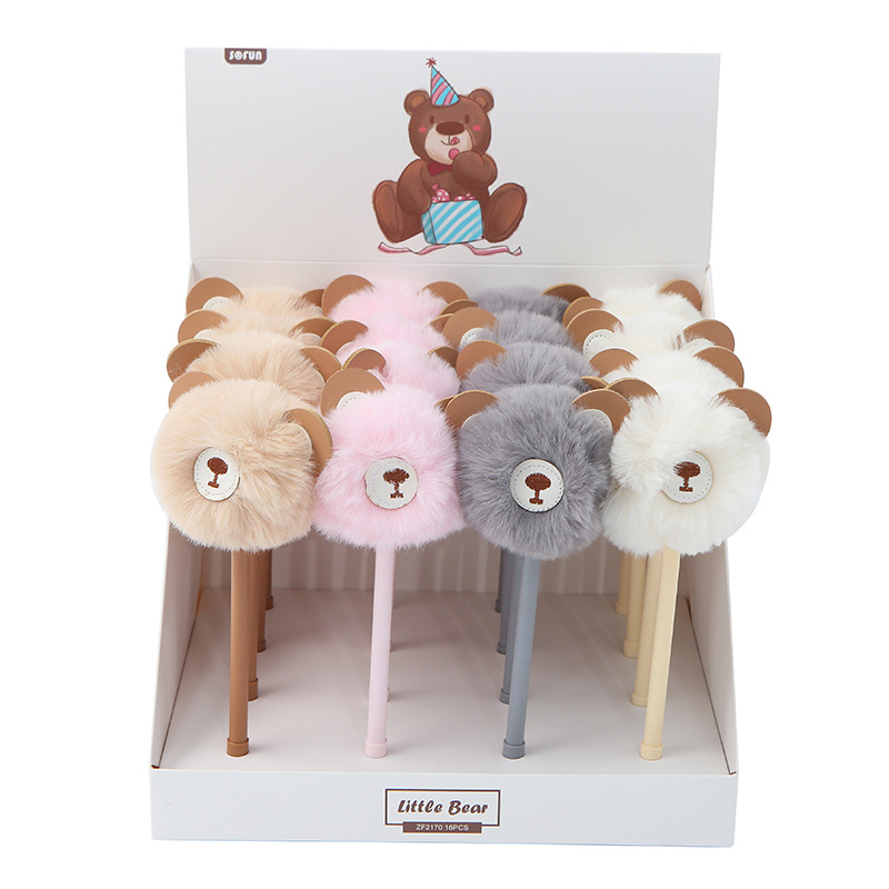 Korean Stationery Creative Cartoon Little Bear Fur Ball Pen Plush Cute Ball Pen Warm Cute Baby Gel Pen Wholesale