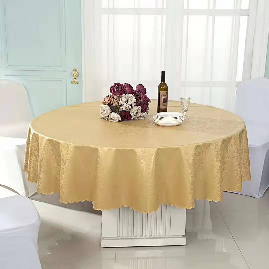 批发供应圆形酒店桌布 餐厅圆桌带褶桌裙 饭店布艺桌台布