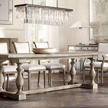 美式乡村实木复古雕花长方形餐桌椅橡木新古典欧式餐厅家具定制