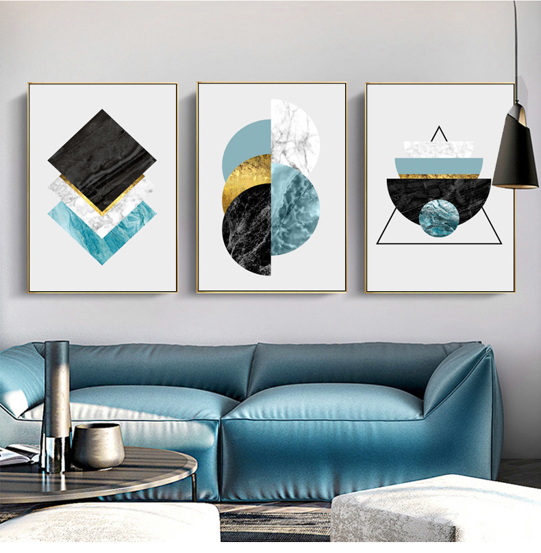 北欧风格客厅装饰画现代简约组合挂画几何抽象画餐厅卧室三联壁画