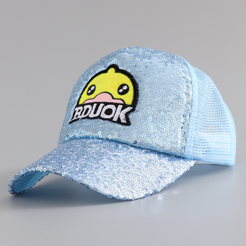 金牛款韩版儿童棒球帽夏季遮阳帽子男女童鸭舌帽潮小黄鸭亮片帽