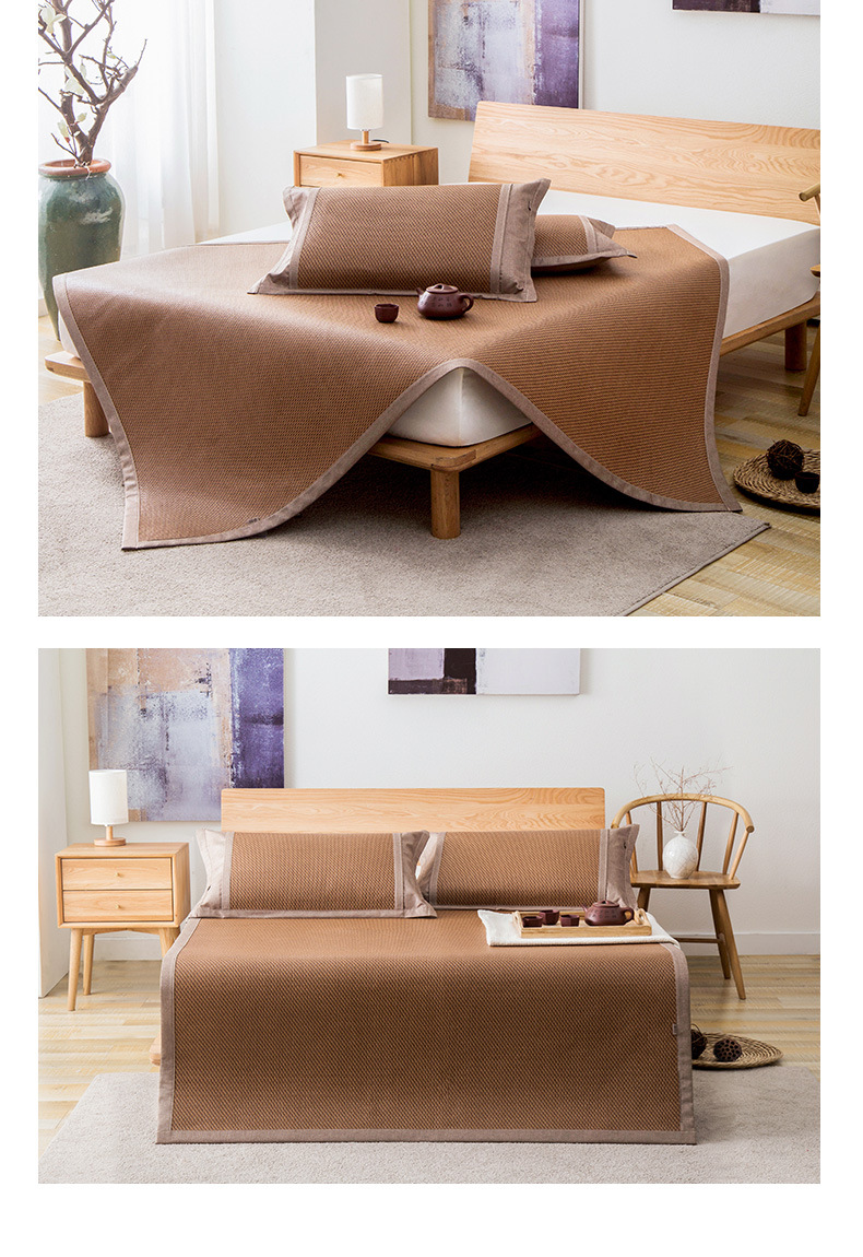 瑞兹凉席1.8m加厚冰藤席凉席可折叠三件套件学生席子软1.5m床夏季