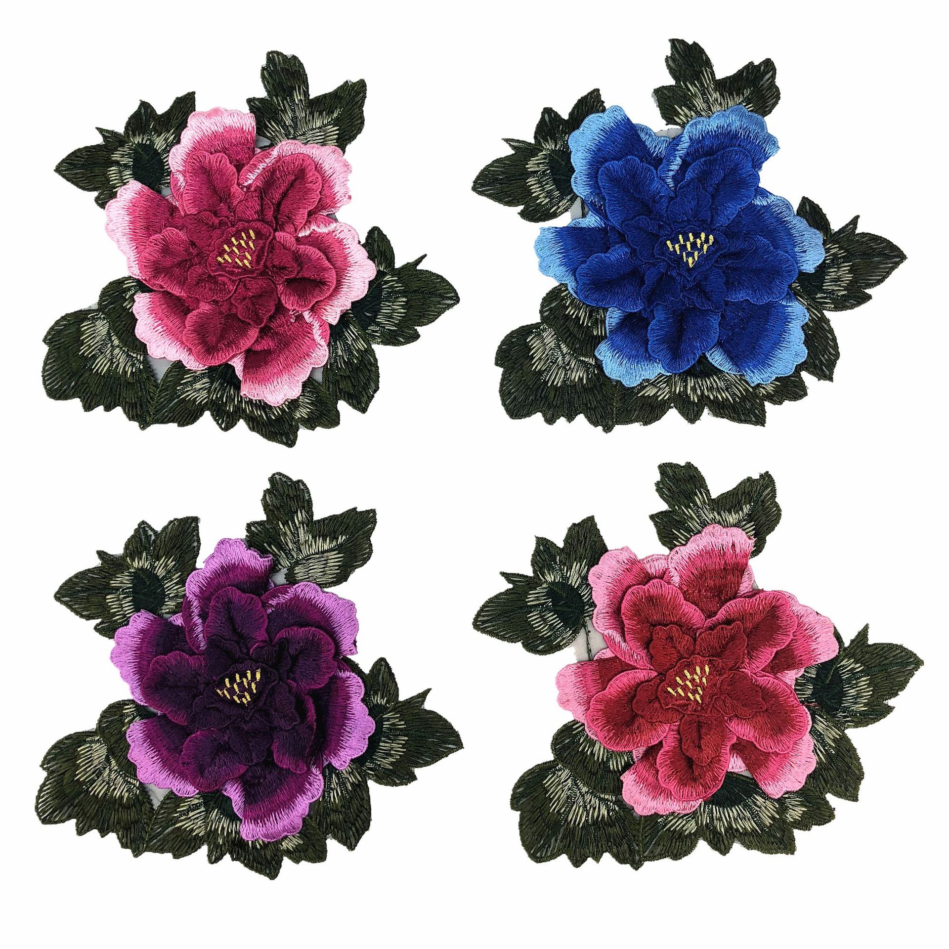 复古水溶彩色多层立体刺绣牡丹花 电脑绣花童装帽子服装布贴 价优