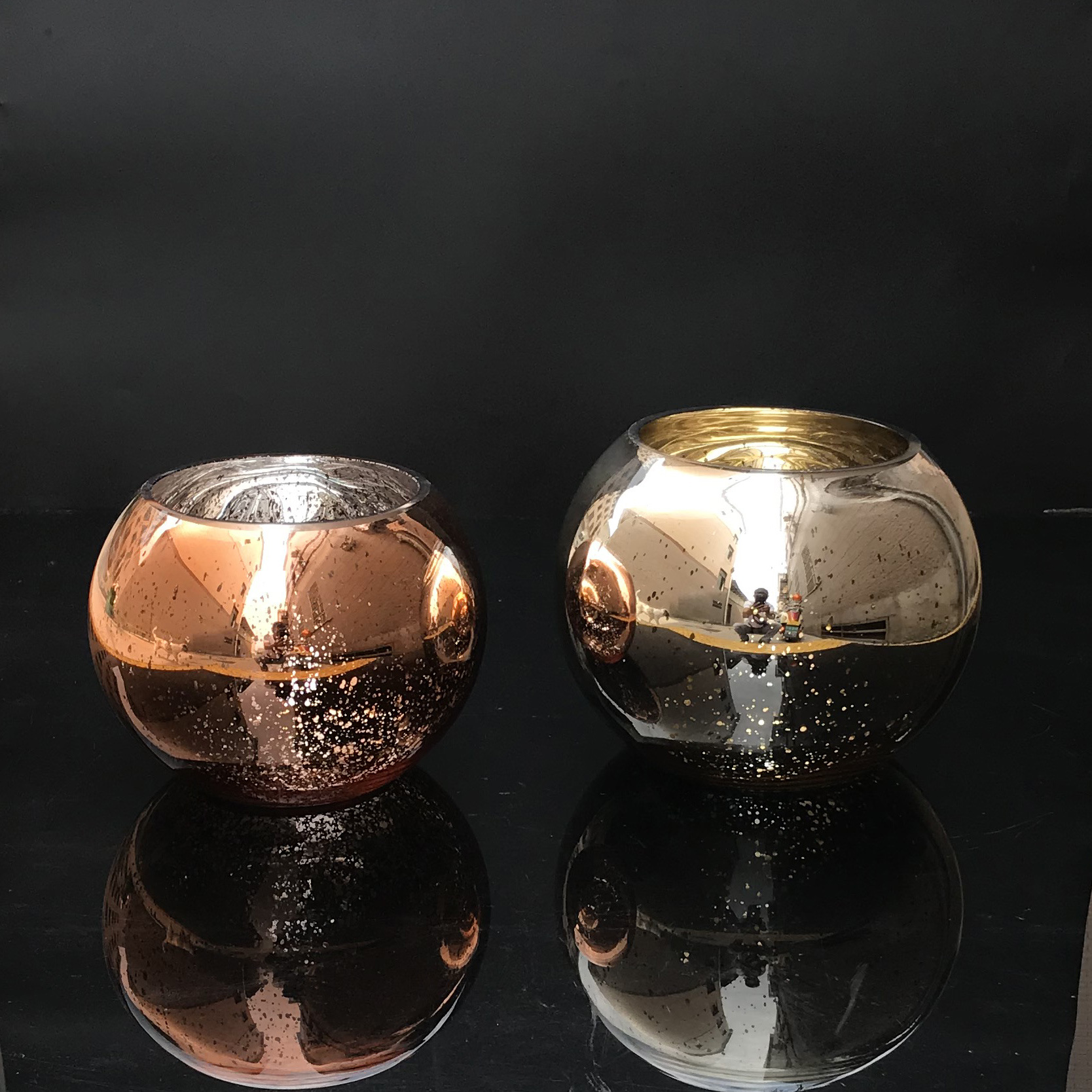 电镀碎金玻璃圆球 脏金风灯烛台 欧美圣诞玻璃装饰摆件批发