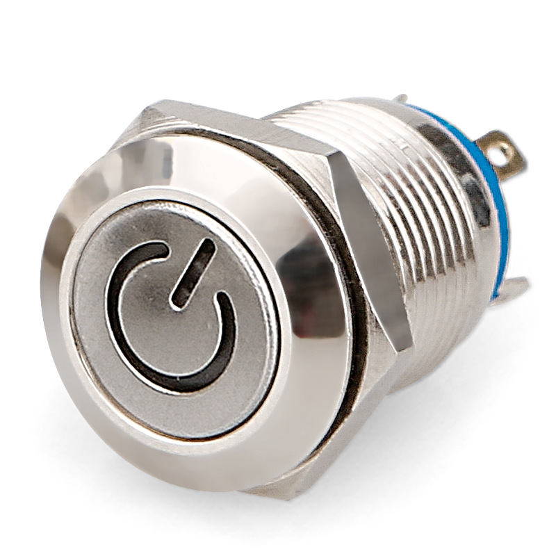 12mm平头小型复位防水带镭雕电源标志led照明不锈钢按钮复位开关