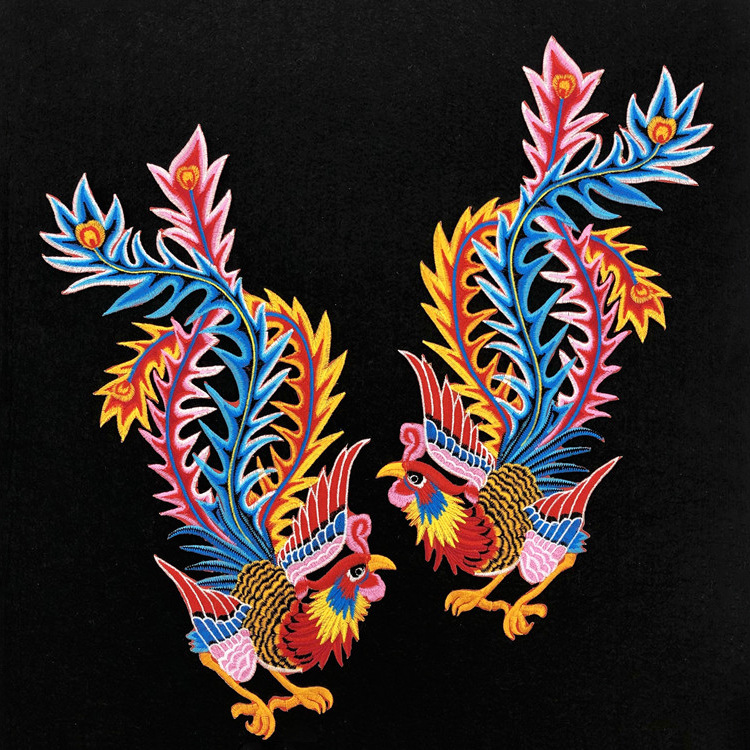 精品复古凤凰刺绣布贴礼服汉服装饰辅料背胶diy绣花贴厂家现货